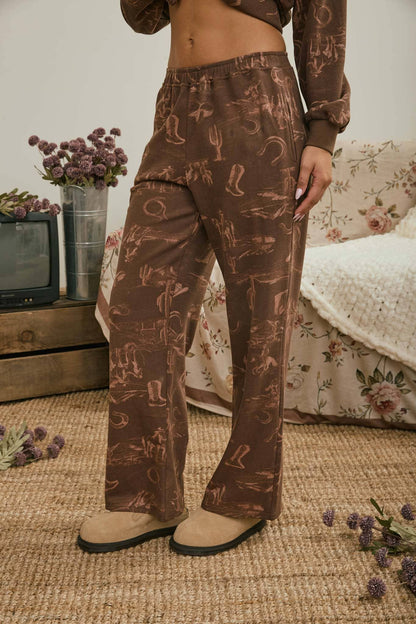 WESTERN PRINT ELASTIC WAIST JOGGERS