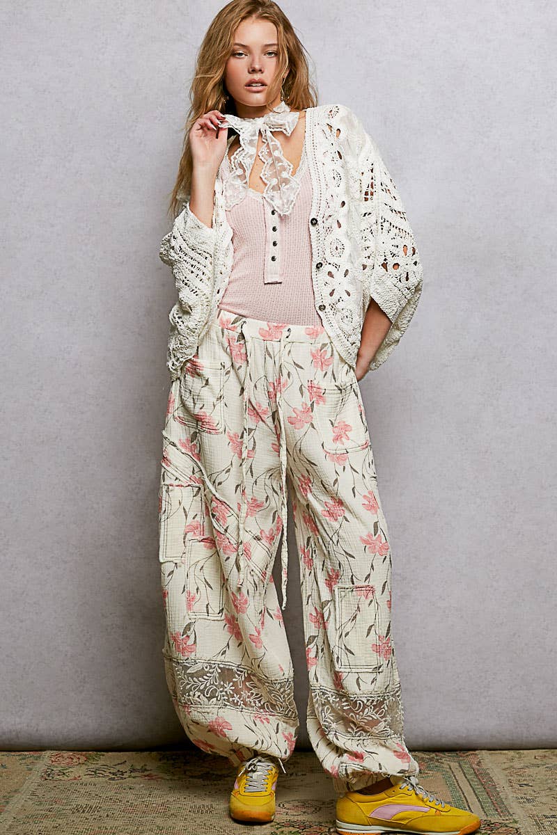 Batwing Sleeve Button Down Solid Crochet Cardigan Top