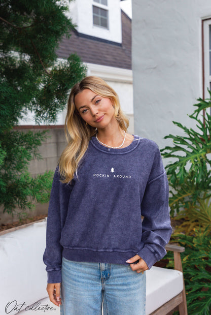 ROCKIN' AROUND Cropped Thermal Vintage Pullover