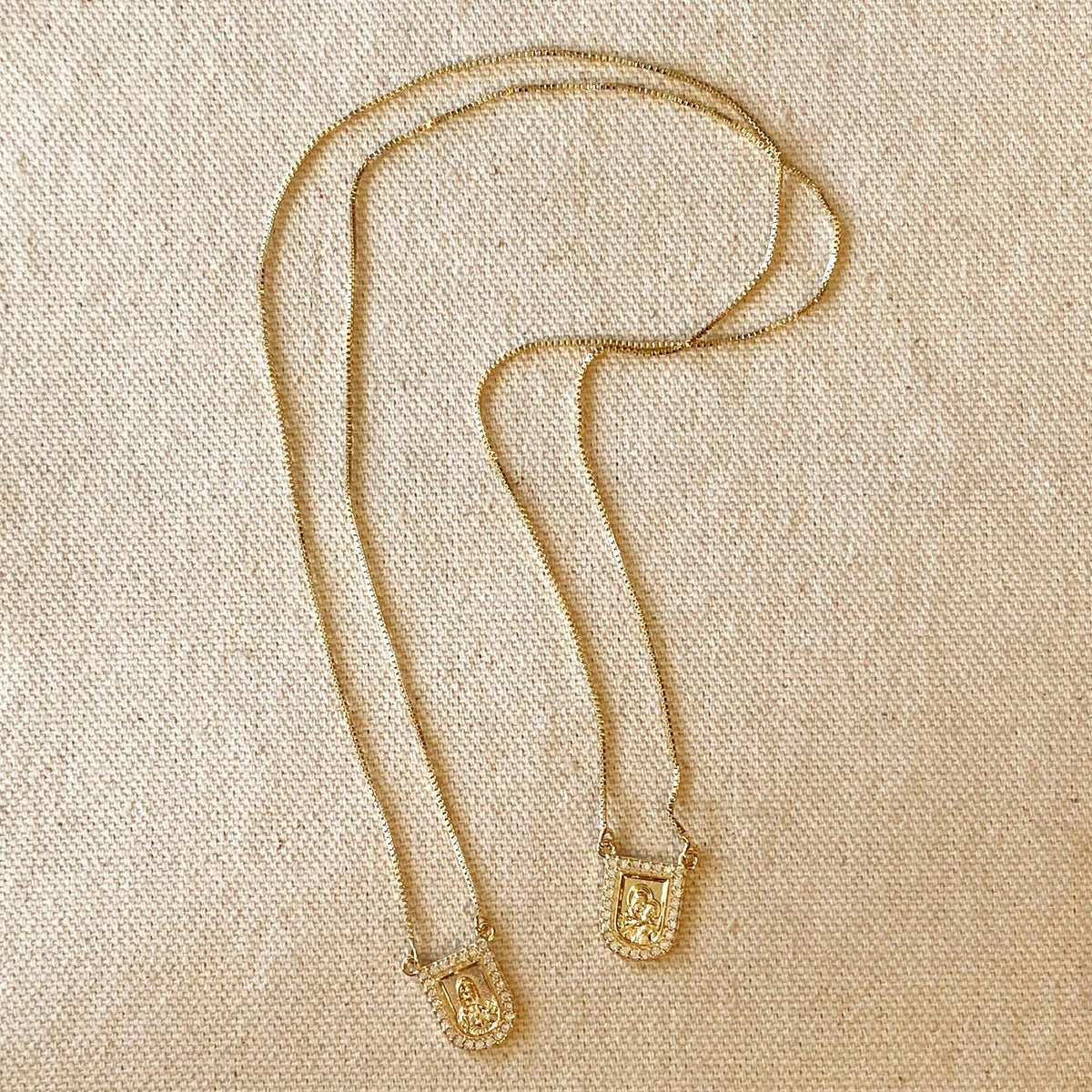 18k gold filled scapular necklace with Sacred Heart and Virgin Mary medals view 3