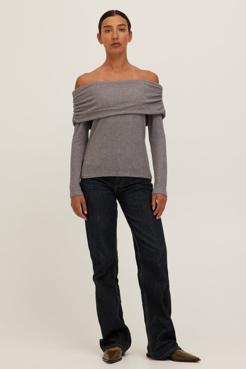 Project Social T Studio City off shoulder long sleeve top in heather grey | Pencie & Ginger