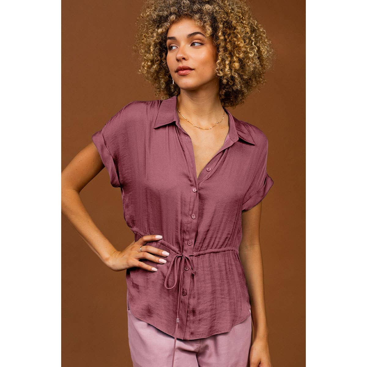 Button Up Shirt With Self Belt