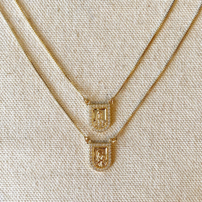 18k gold filled scapular necklace with Sacred Heart and Virgin Mary medals | Pencie & Ginger