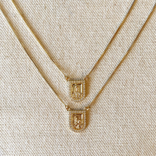 18k gold filled scapular necklace with Sacred Heart and Virgin Mary medals | Pencie & Ginger