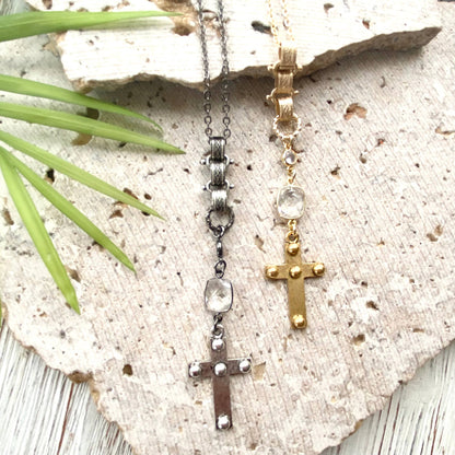 Cross religious Christian necklace vintage Jesus jewelry: Gold