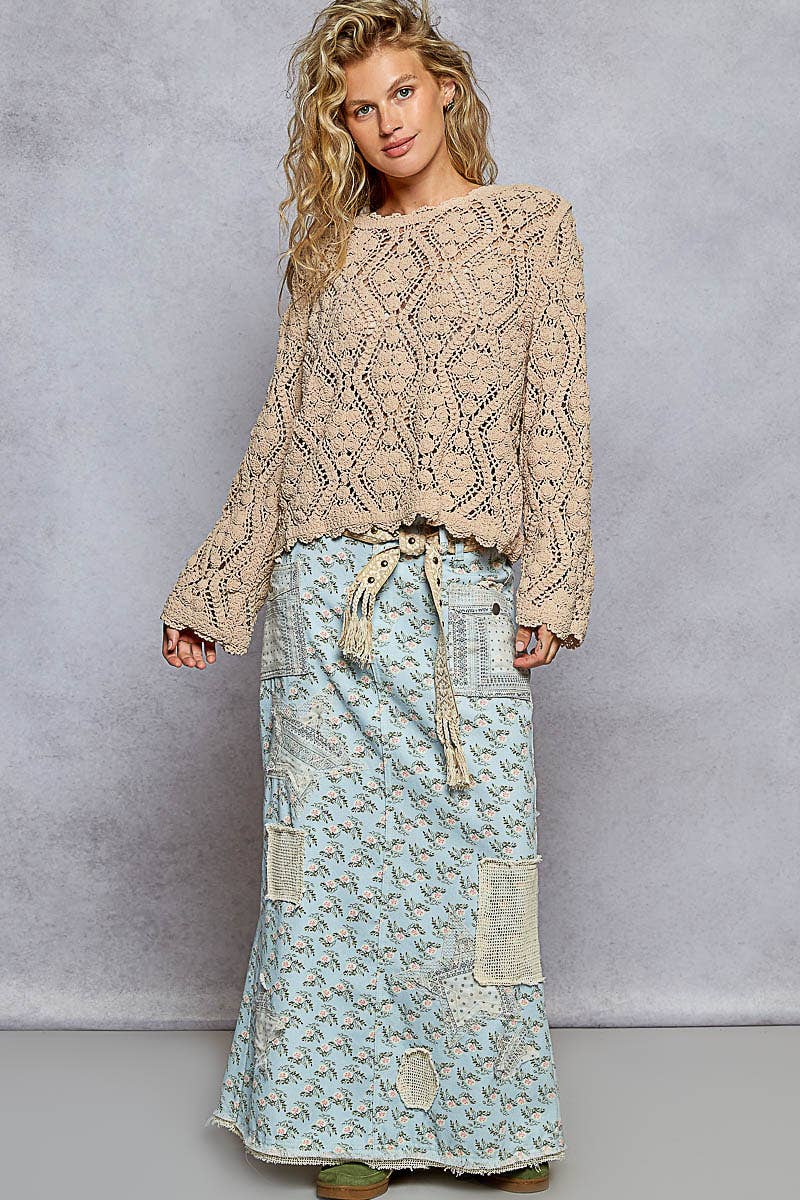 Open knitted crochet pullover sweater