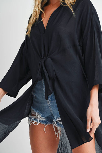 Tie-Front Dolphin Hem Tunic