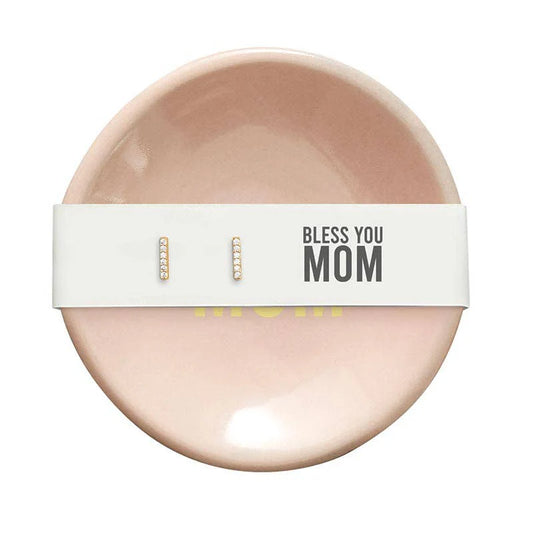 Bless You Mom Earrings & Ceramic Dish Set