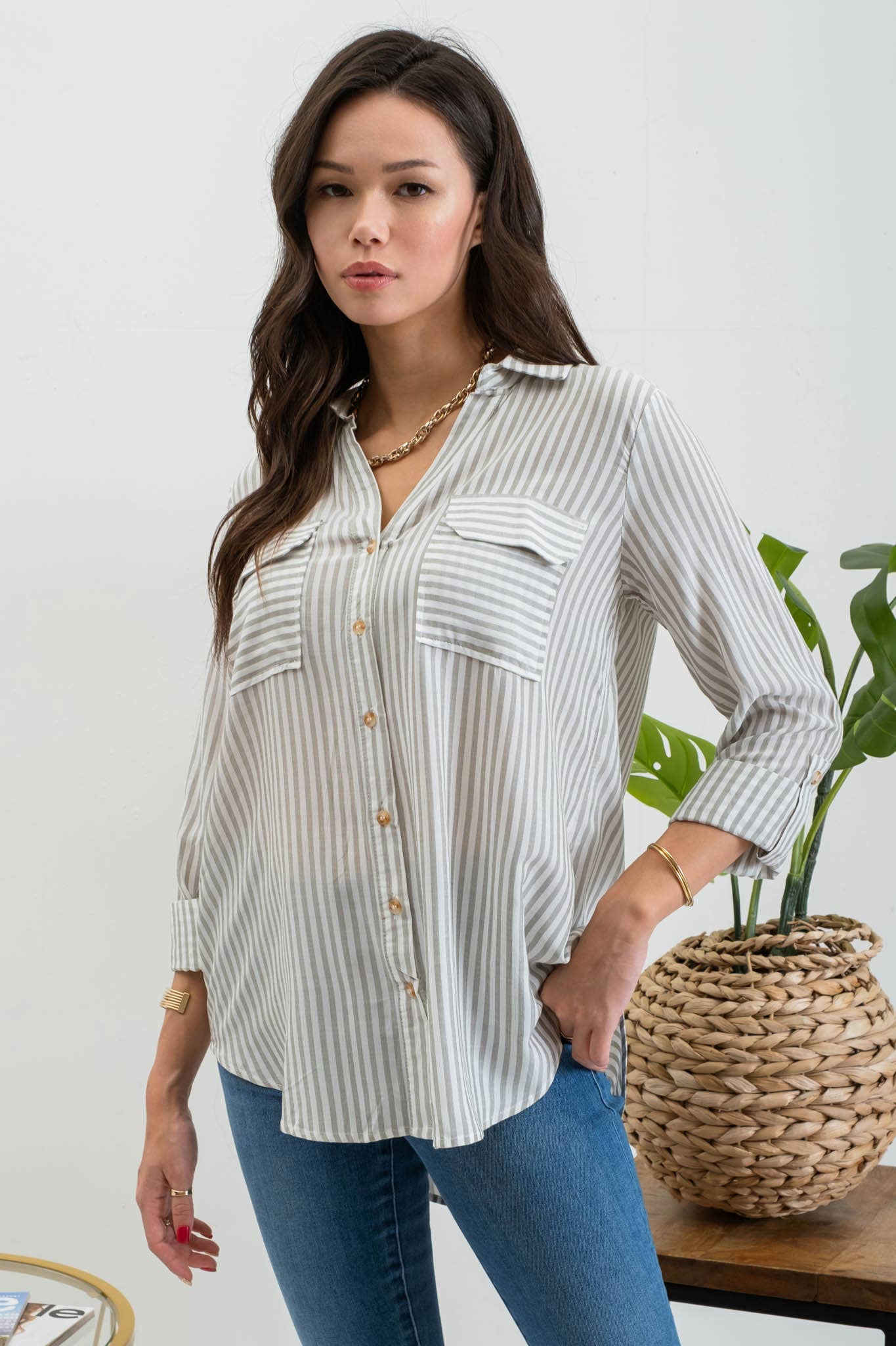 Striped Collared Button Down