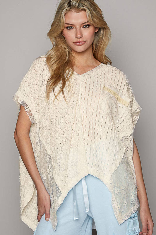 Oversized Lace Woven Top - Cream