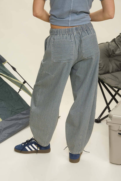 Striped Denim Draw String Pants