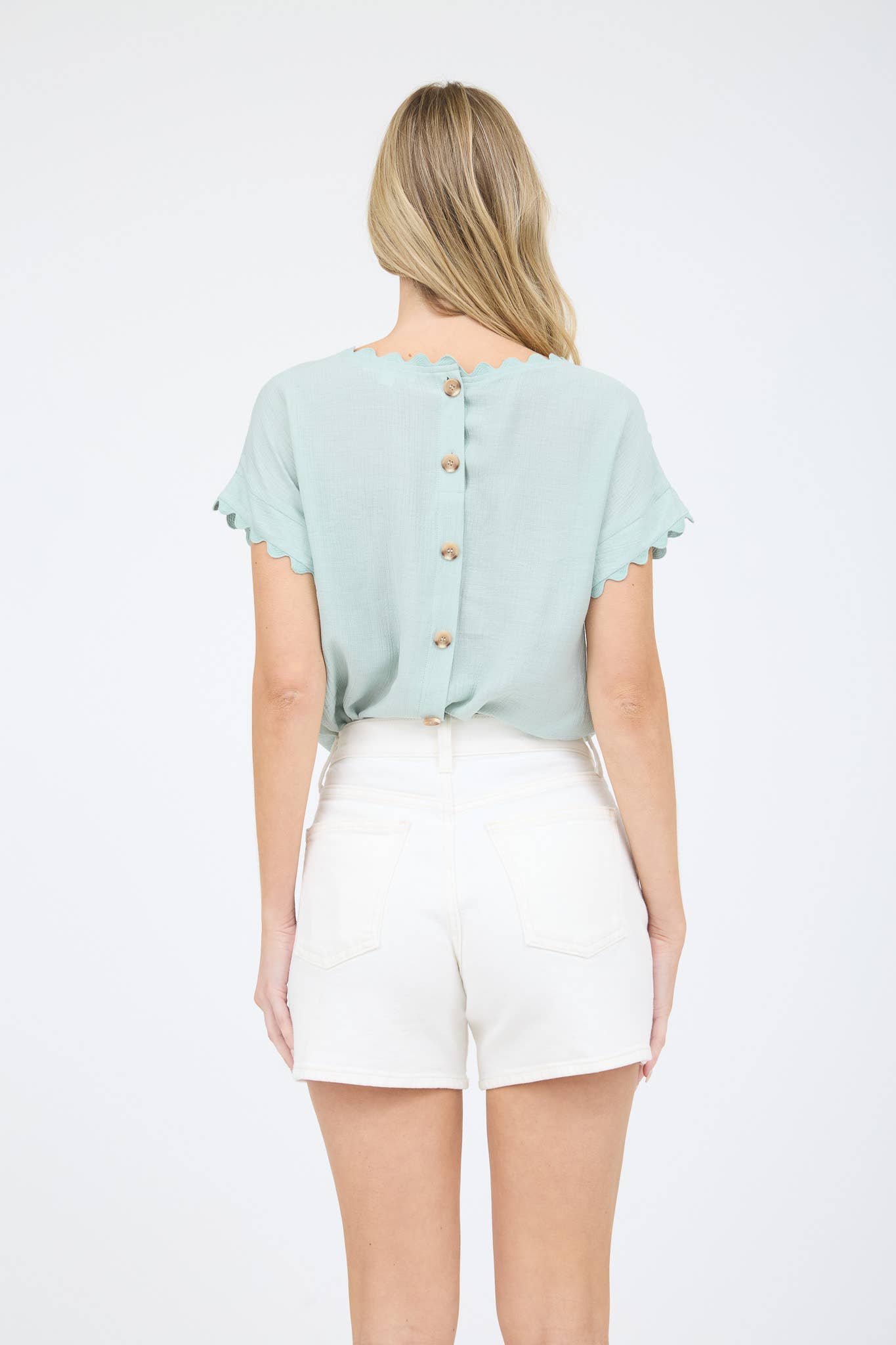 SCALLOP TRIM CUT-OUT SHORT SLEEVE BLOUSE
