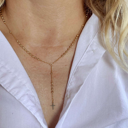 18k gold filled simple cross rosary necklace view 2