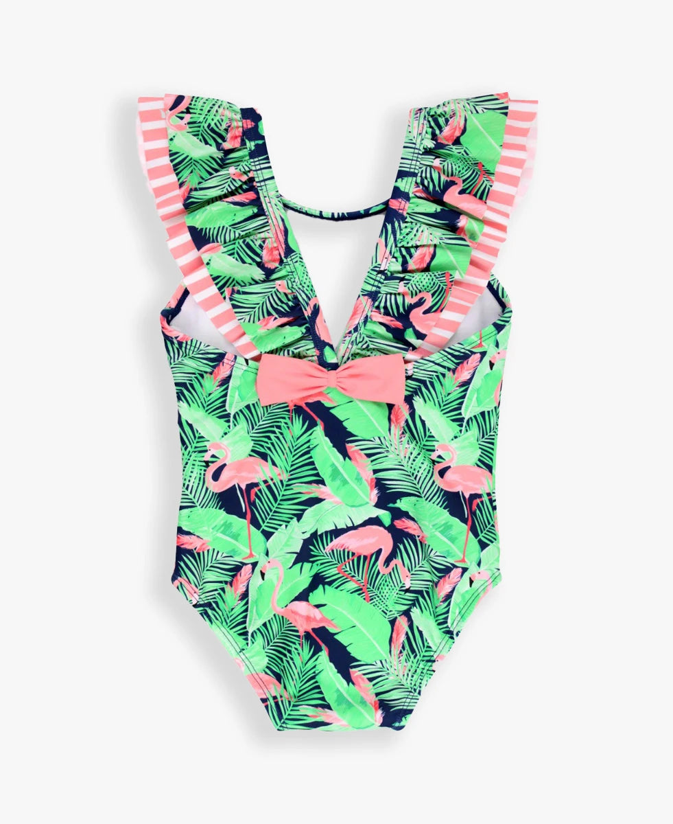 Ruffle V-Back One Piece - Flamingo Frenzy