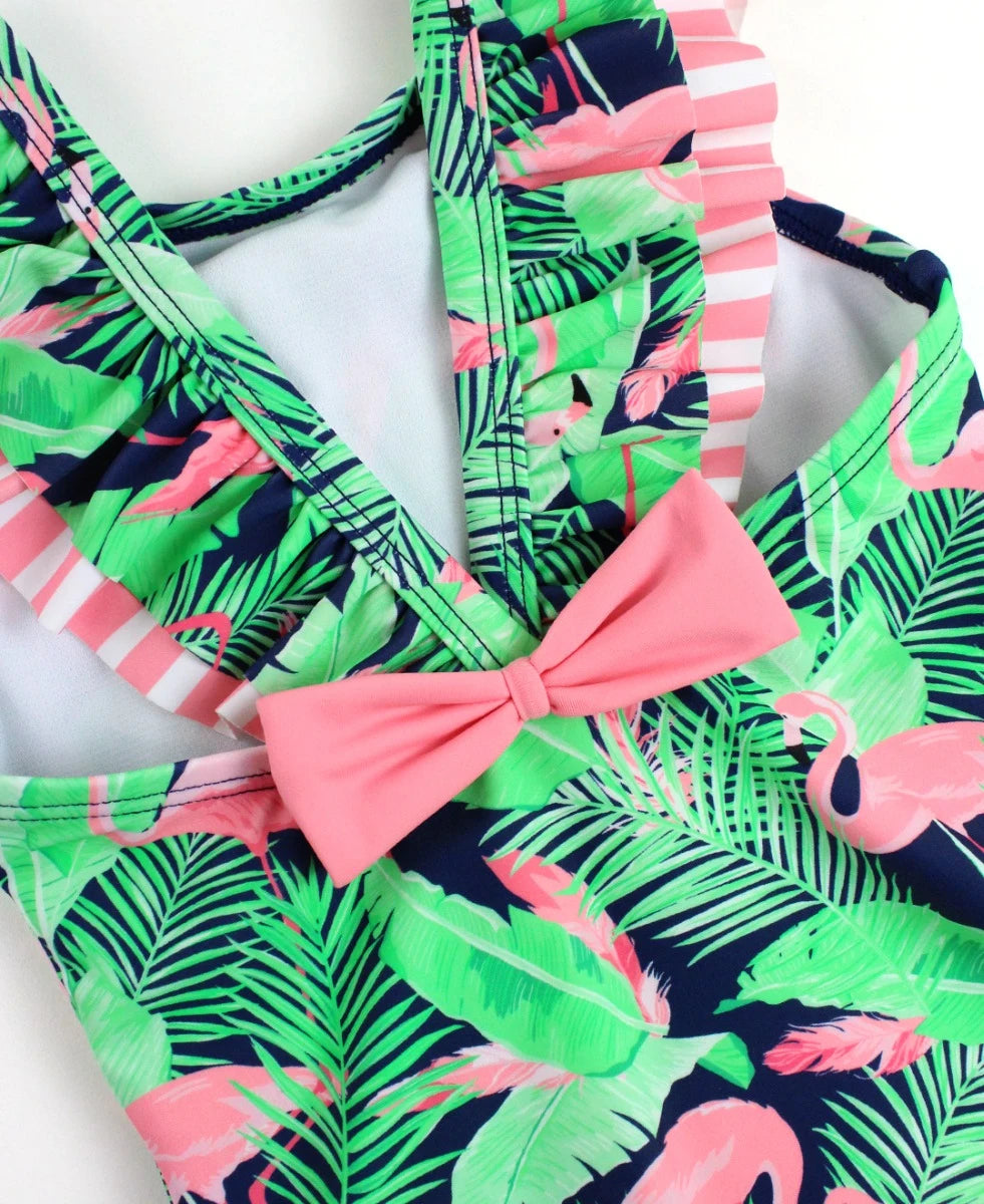 Ruffle V-Back One Piece - Flamingo Frenzy