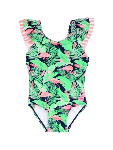 Ruffle V-Back One Piece - Flamingo Frenzy