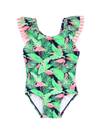 Ruffle V-Back One Piece - Flamingo Frenzy