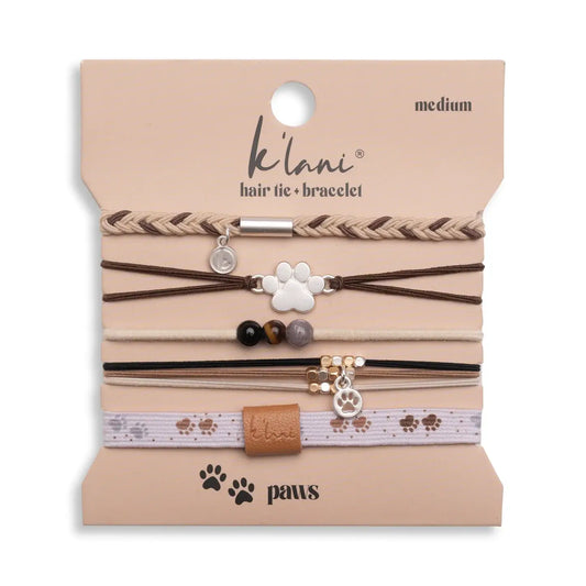 "Paws" Natural Hues with Silver and Paw Accents Hair Tie Bracelet