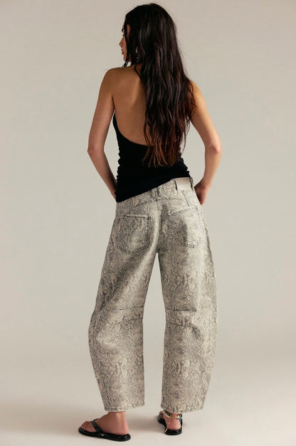 Good Luck Printed Barrel Jeans - Snake Combo