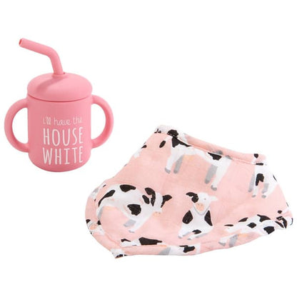 Farm Silicone Cup & Bib Set - Pink