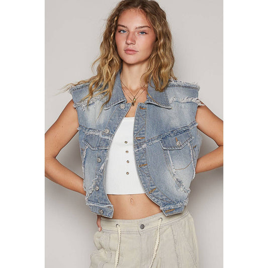 Warped Front Closure Denim Vest