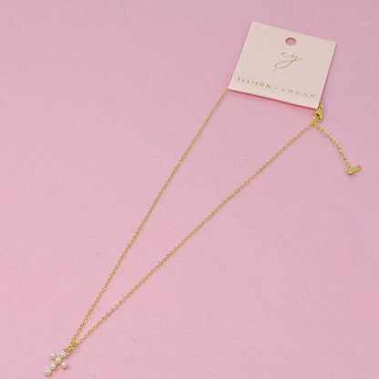 Shell Pearl Cross Necklace