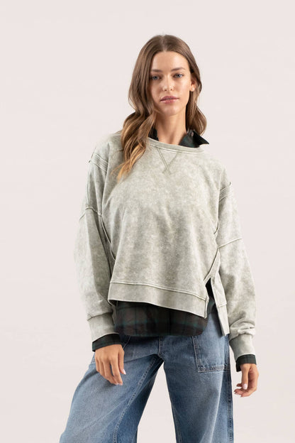 Washed Olive Drop Shoulder Crewneck Sweatshirt