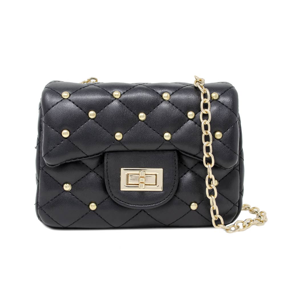 Classic Quilted Stud Mini Bag - Black