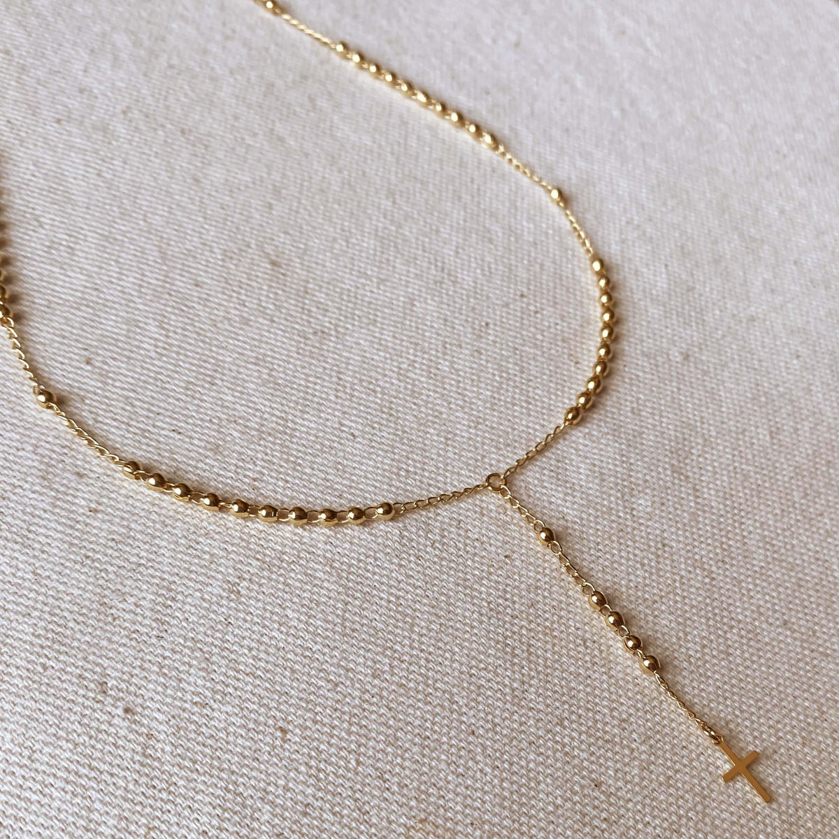 18k gold filled simple cross rosary necklace | Pencie & Ginger