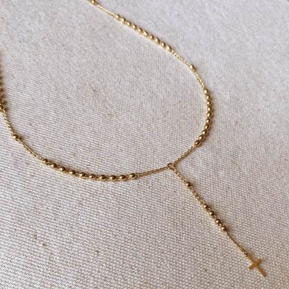 18k gold filled simple cross rosary necklace | Pencie & Ginger