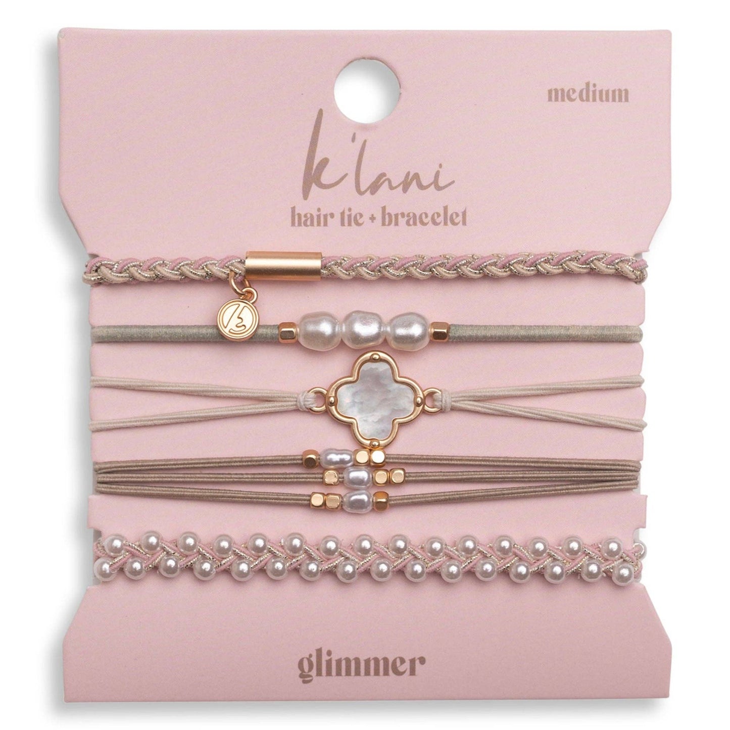 "Glimmer" Soft Pinks with Pearl and Gold Accent Hair Tie Bracelets