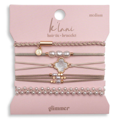 "Glimmer" Soft Pinks with Pearl and Gold Accent Hair Tie Bracelets