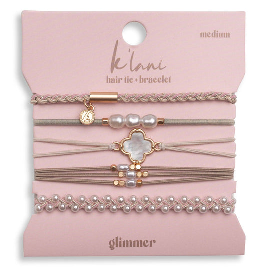 "Glimmer" Soft Pinks with Pearl and Gold Accent Hair Tie Bracelets