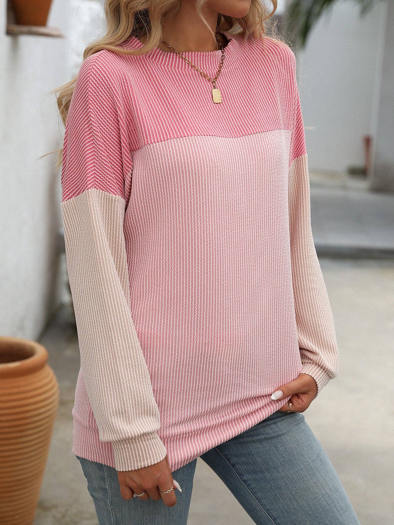 Twist Strip Color Block Long Sleeve