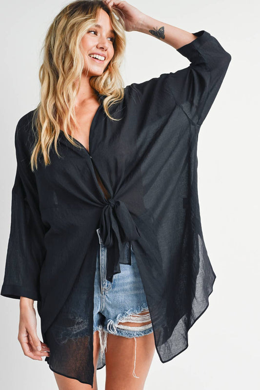 Tie-Front Dolphin Hem Tunic