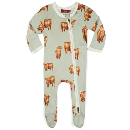 Bamboo Zipper Footed Romper - Highland Cow