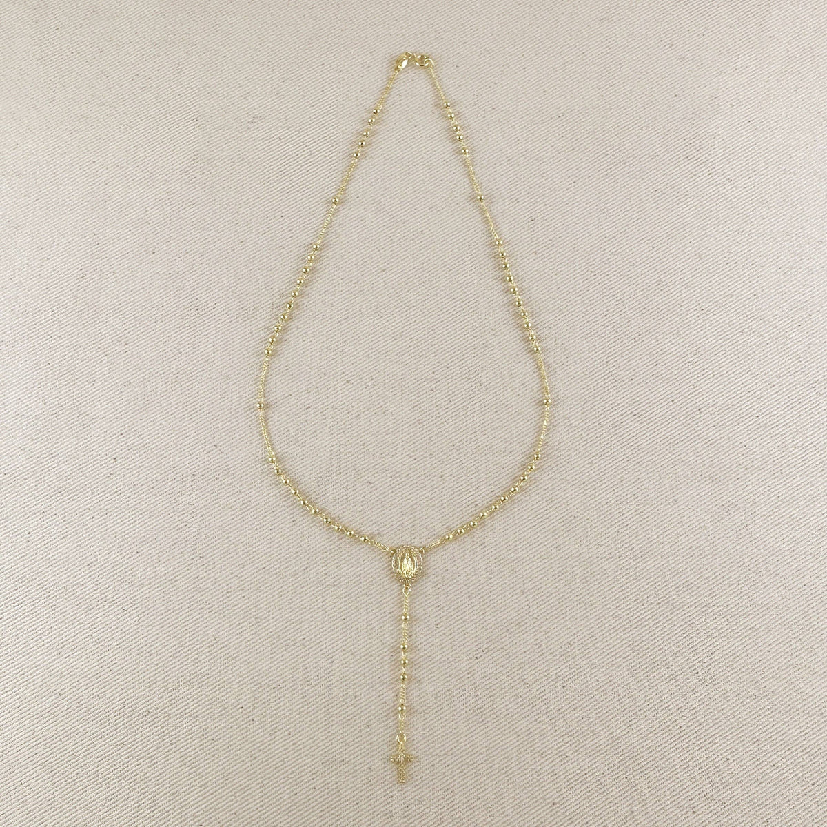 18k gold filled CZ Lady of Grace rosary necklace view 7