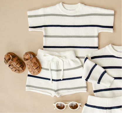 Sage & Navy Stripe Knit Short Set