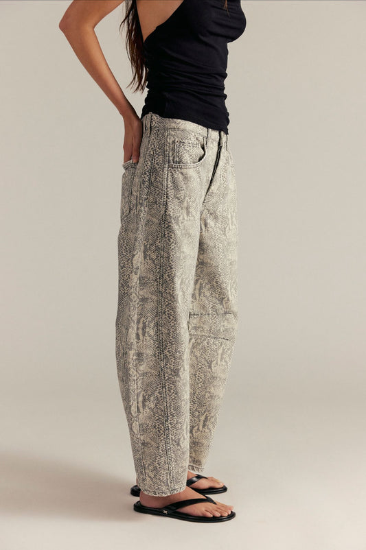 Good Luck Printed Barrel Jeans - Snake Combo