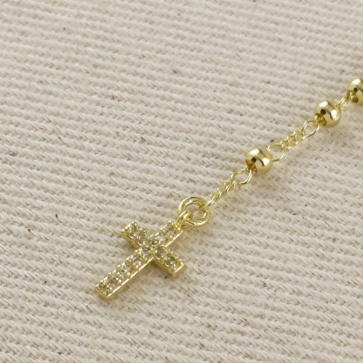 18k gold filled CZ Lady of Grace rosary necklace view 8