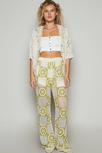 Crochet V-neck Woven Loose Fit Cardigan in Grey