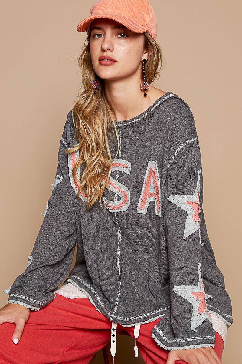 USA Star Patches Long Sleeve Top