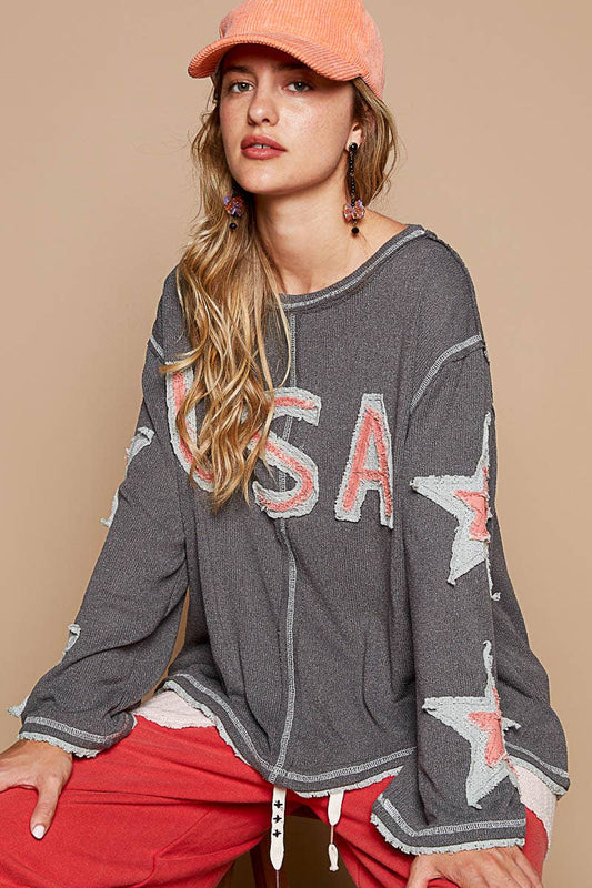USA Star Patches Long Sleeve Top