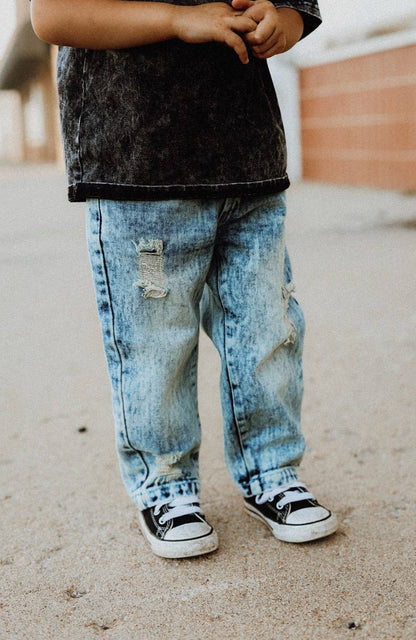 Relaxed Straight Acid Wash Denim - Light