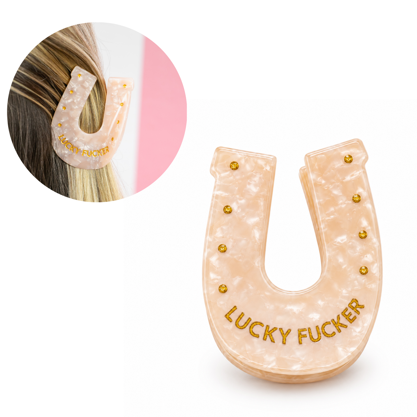 Lucky Fucker - Horseshoe Acetate Hair Claw Clip, Funny Gift