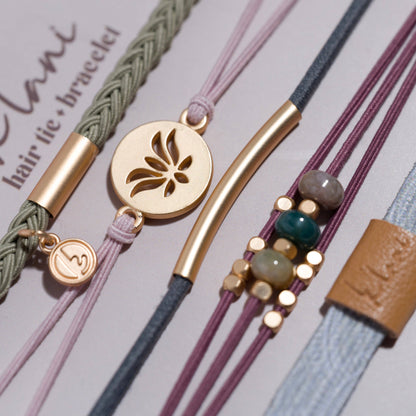 "Breathe" Lotus Flower Earthy Tones Hair Tie Bracelets: Medium