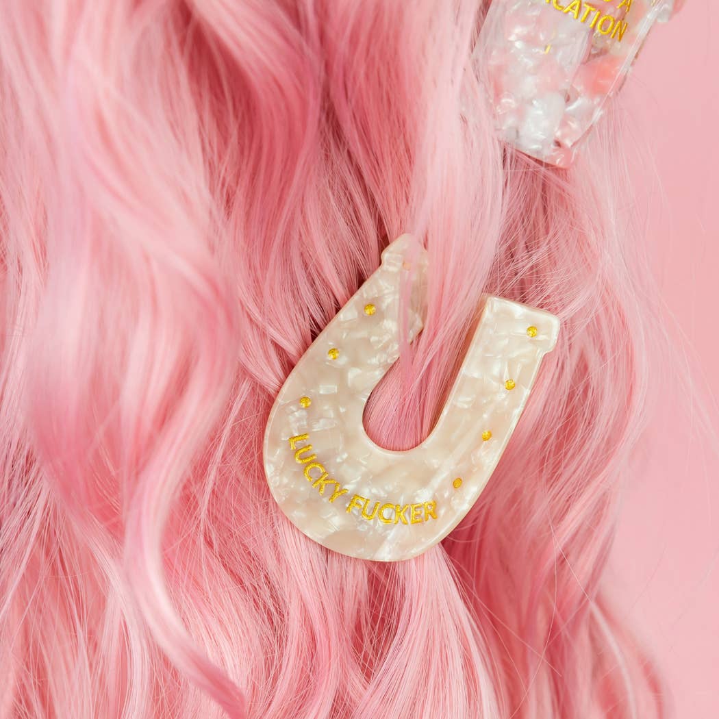 Lucky Fucker - Horseshoe Acetate Hair Claw Clip, Funny Gift