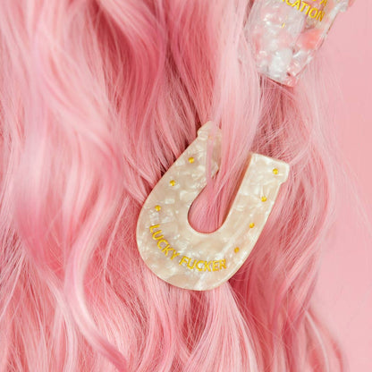Lucky Fucker - Horseshoe Acetate Hair Claw Clip, Funny Gift
