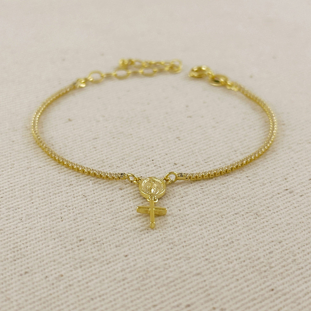 18k gold filled 1.2mm CZ rosary bracelet with Miraculous Mary medal view 5