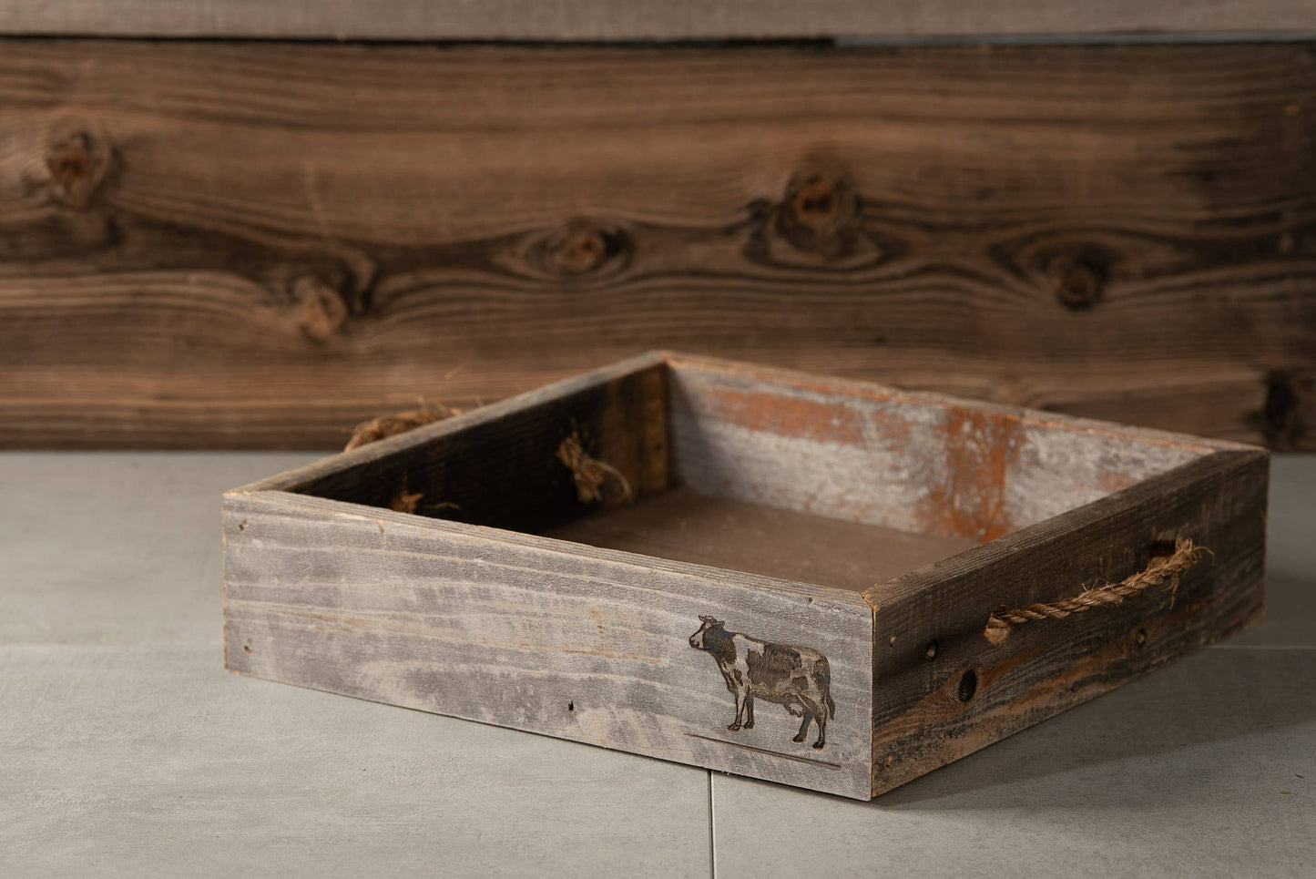 Rustic Farmhouse Wood Tray - Cow